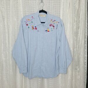 Vintage James Halbert  Western Denim Denim Embroidered Button Up Shirt SzXL